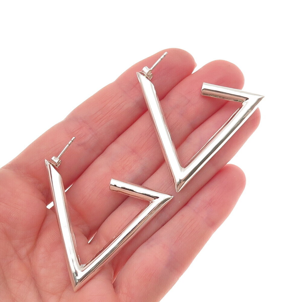 925 Sterling Silver Vintage Modernist Triangle Hoop Earrings